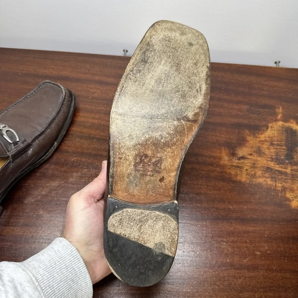 Johnston & Murphy Brown Pebbled Leather Horsebit Loafers Hand Crafted Italy 10M